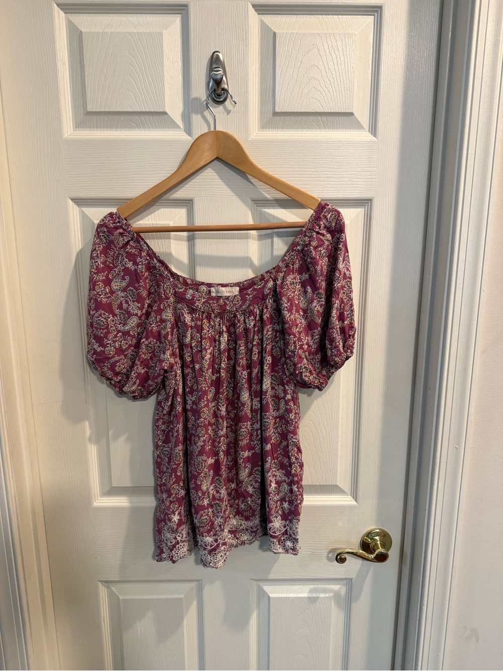 Solitaire Plum Paisley Peasant Top